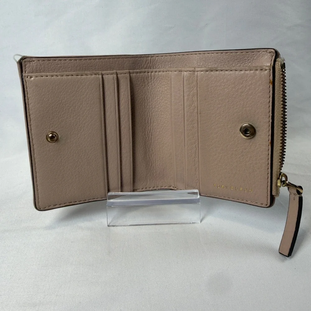 Tory Burch Bifold Wallet Womens OS Pink Leather Britten Mini Compact Wallet
